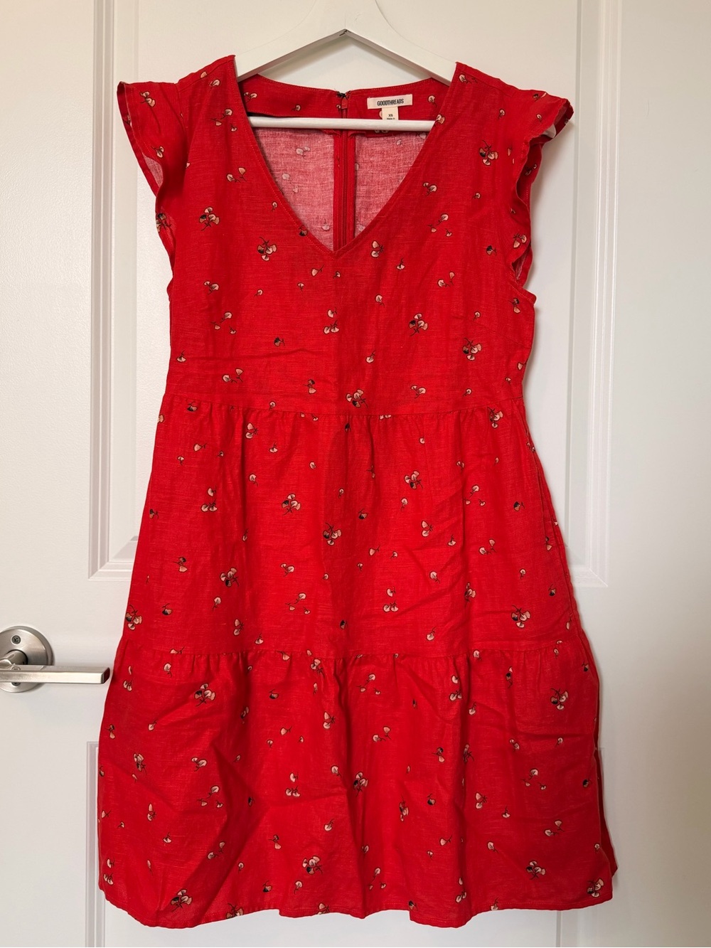 Goodthreads Red Floral Linen Blend Dress XS Pockets